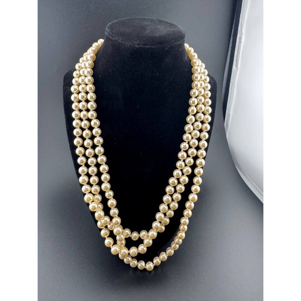 Vintage Extra Long Faux Pearl Necklace Cream Hand Knotted 36" - Picture 3 of 4